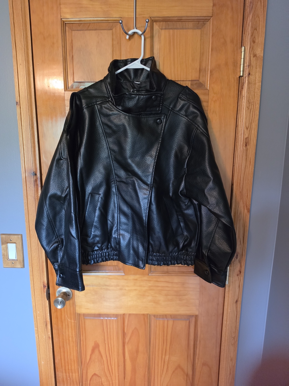 Black Faux Leather Moto Jacket - Women